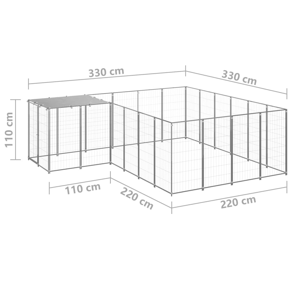 Hondenkennel 8,47 m² staal zilverkleurig 8.47 m² Zilver