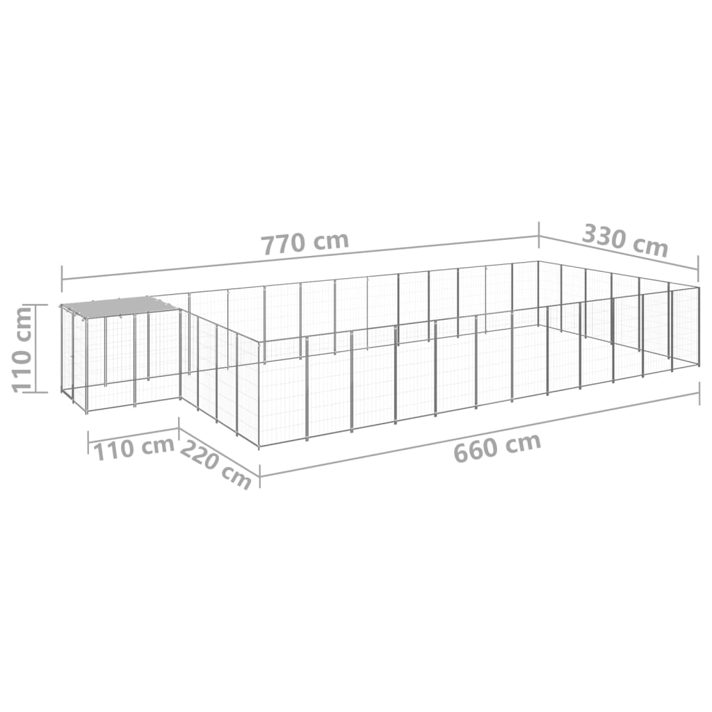 Hondenkennel 22,99 m² staal zilverkleurig 22.99 m² Zilver