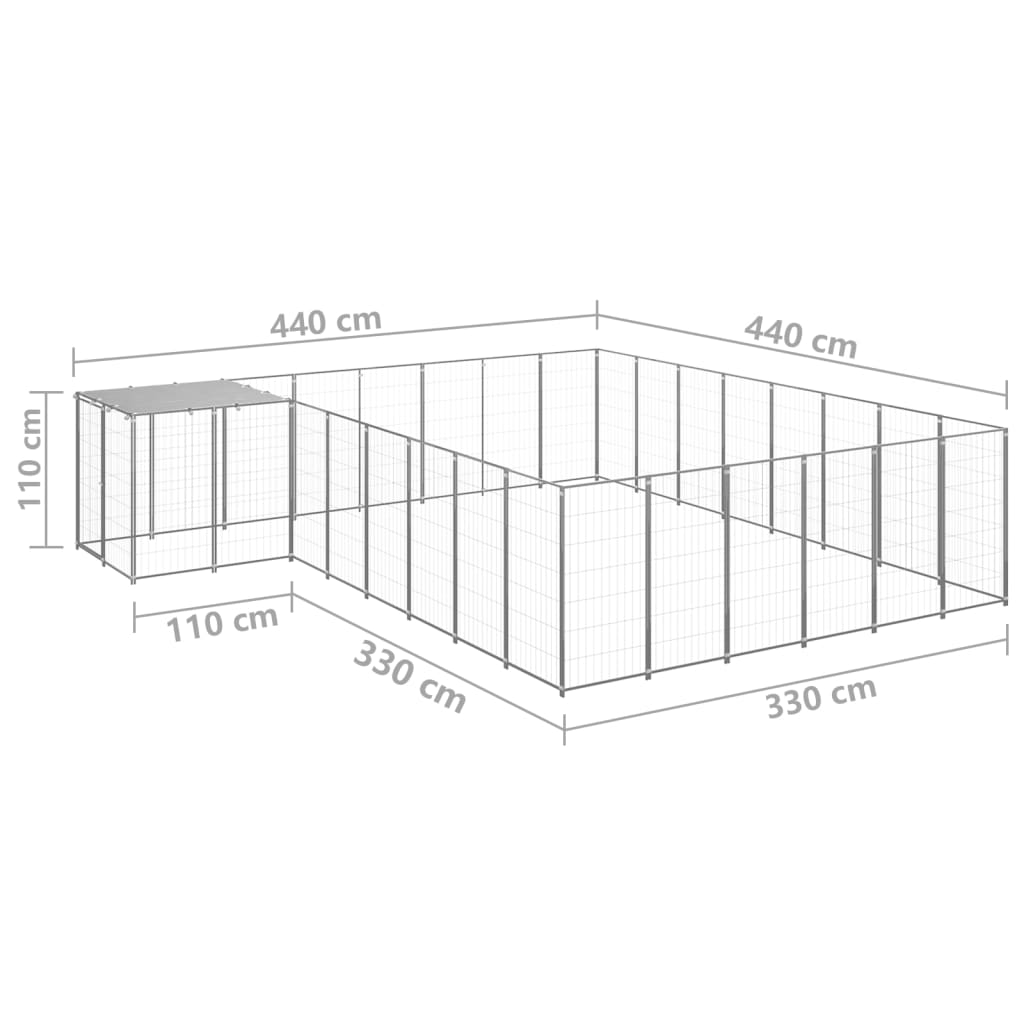 Hondenkennel 15,73 m² staal zilverkleurig 15.73 m² Zilver