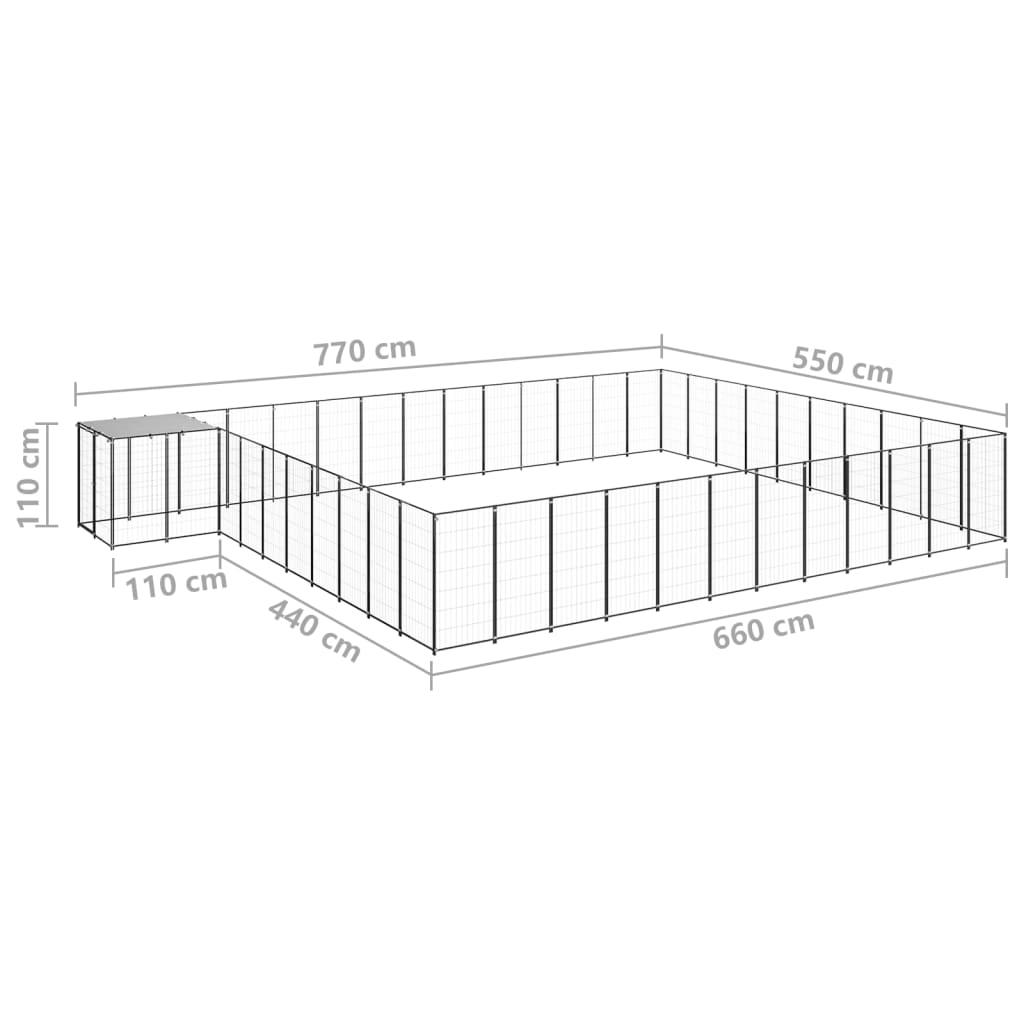 Hondenkennel 37,51 m² staal zwart 37.51 m² Zwart