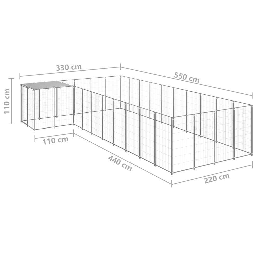 Hondenkennel 13,31 m² staal zilverkleurig 13.31 m² Zilver
