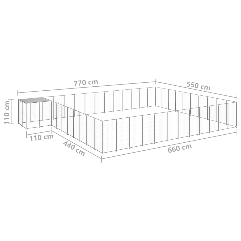 Hondenkennel 37,51 m² staal zilverkleurig 37.51 m² Zilver