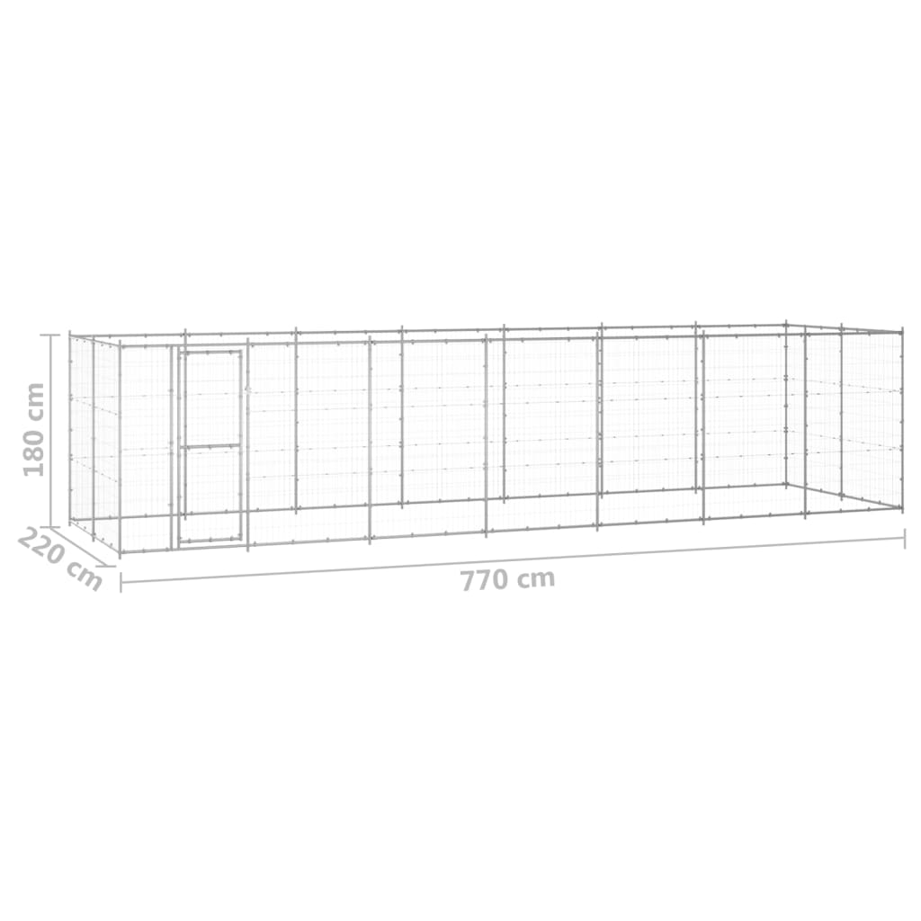 Hondenkennel 16,94 m² gegalvaniseerd staal 770 x 220 x 180 cm Zilver Nee