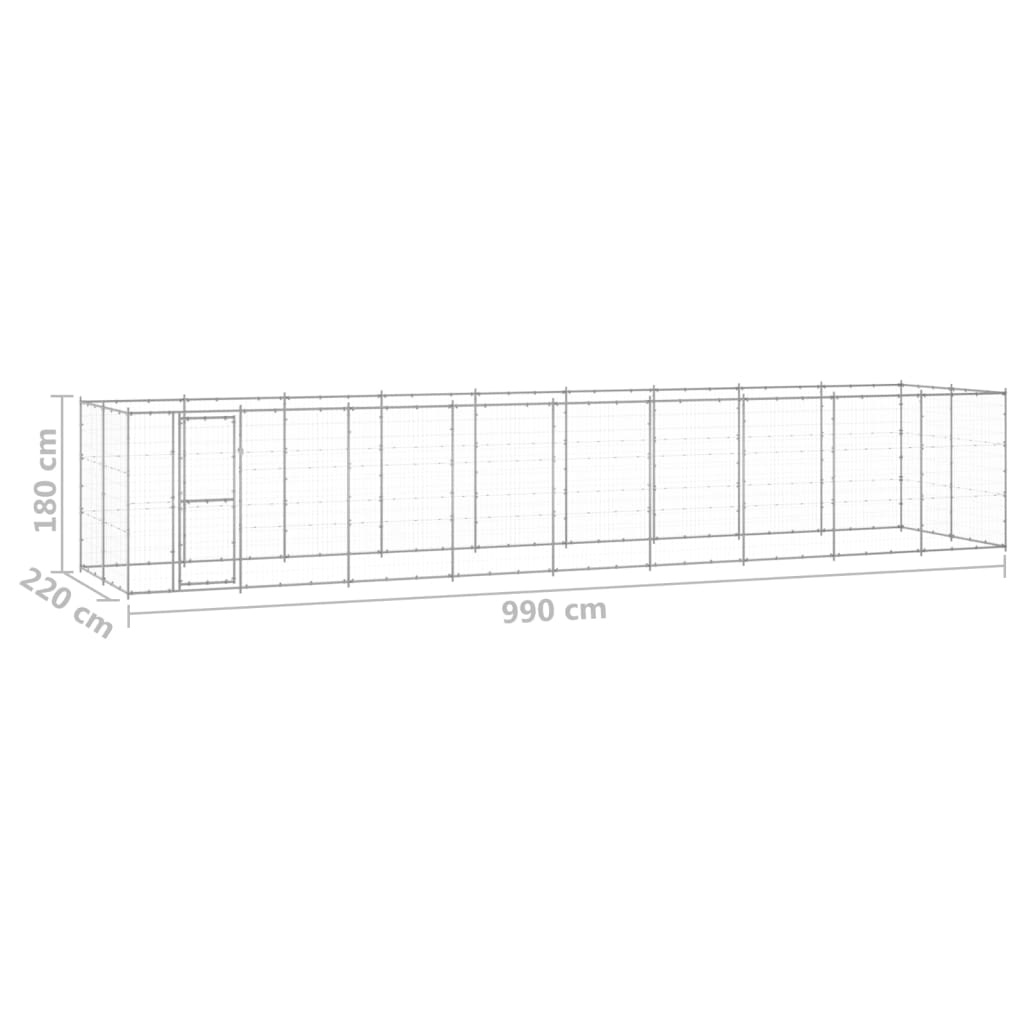 Hondenkennel 21,78 M² Gegalvaniseerd Staal 990 x 220 x 180 cm Zilver Nee