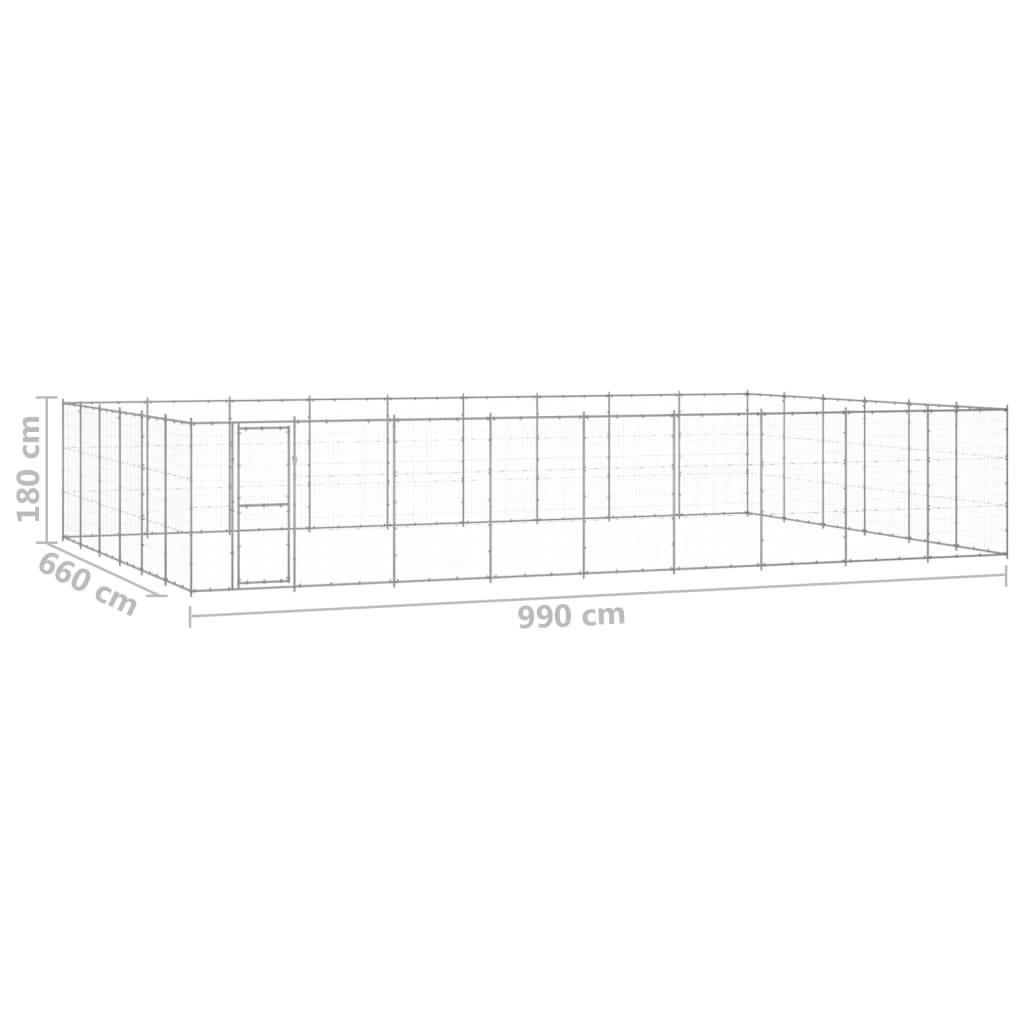 Hondenkennel 65,34 m² gegalvaniseerd staal 990 x 660 x 180 cm Zilver