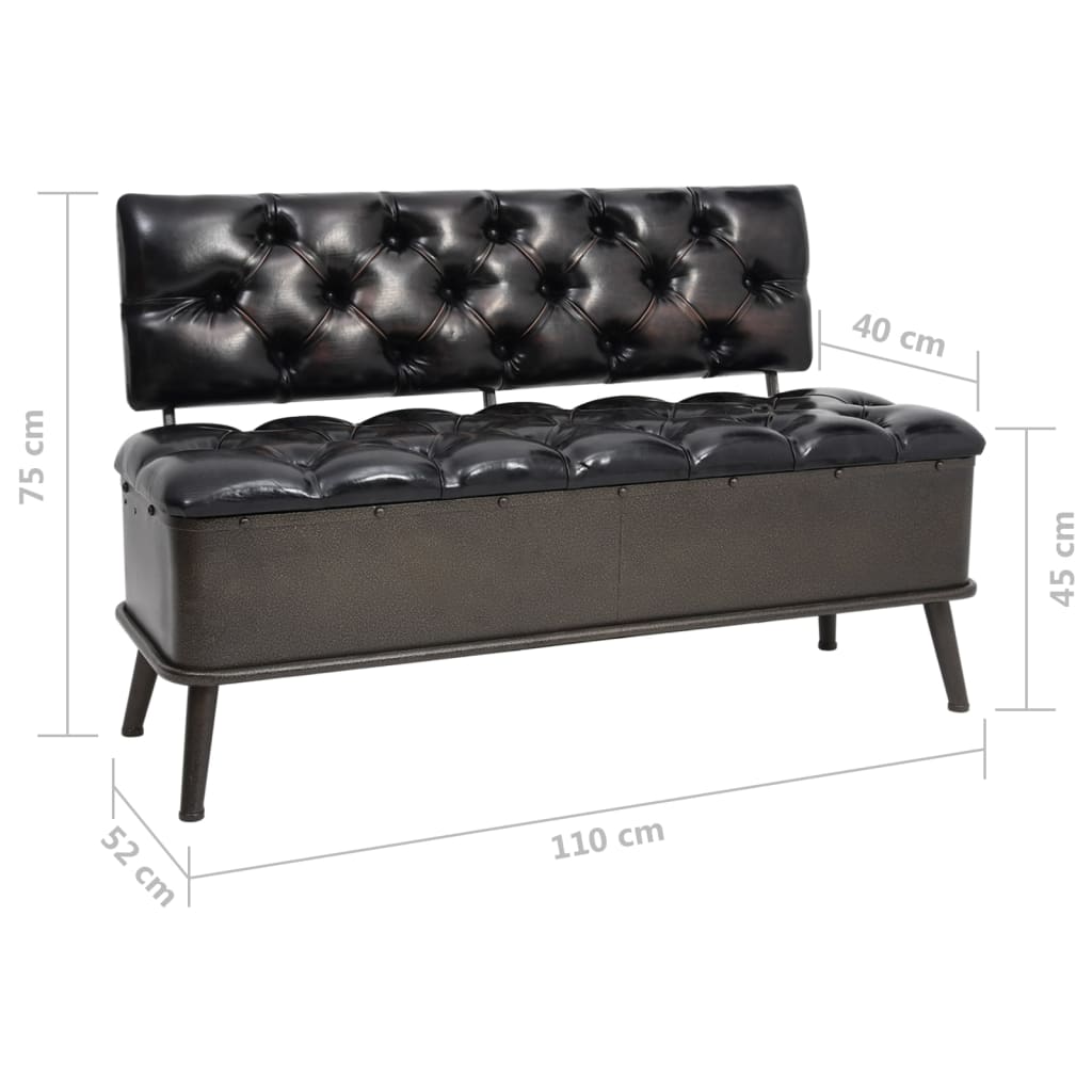 Opslagbank Met Rugleuning 110 Cm Kunstleer 110 x 52 x 75 cm Zwart