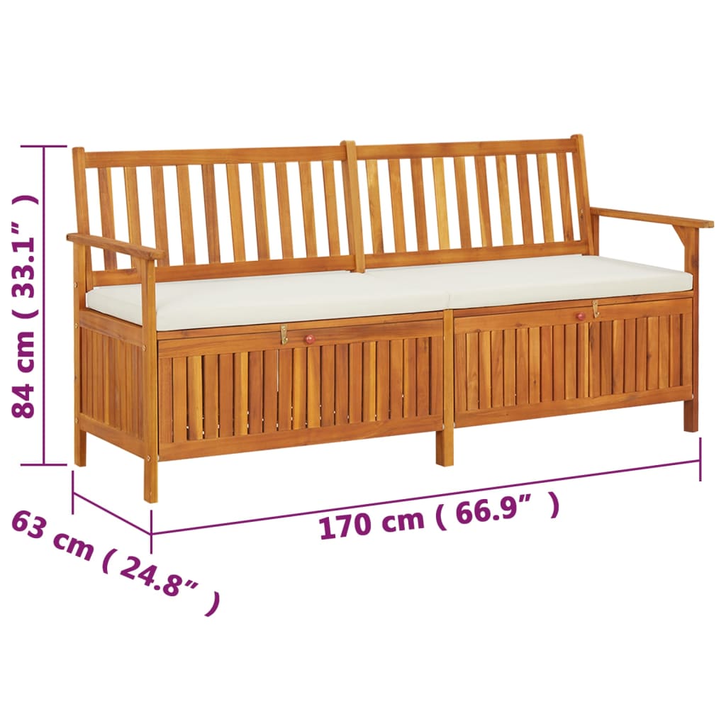 Opbergbankje Met Kussen 70 Cm Massief Acaciahout 170 x 63 x 84 cm Bruin en wit