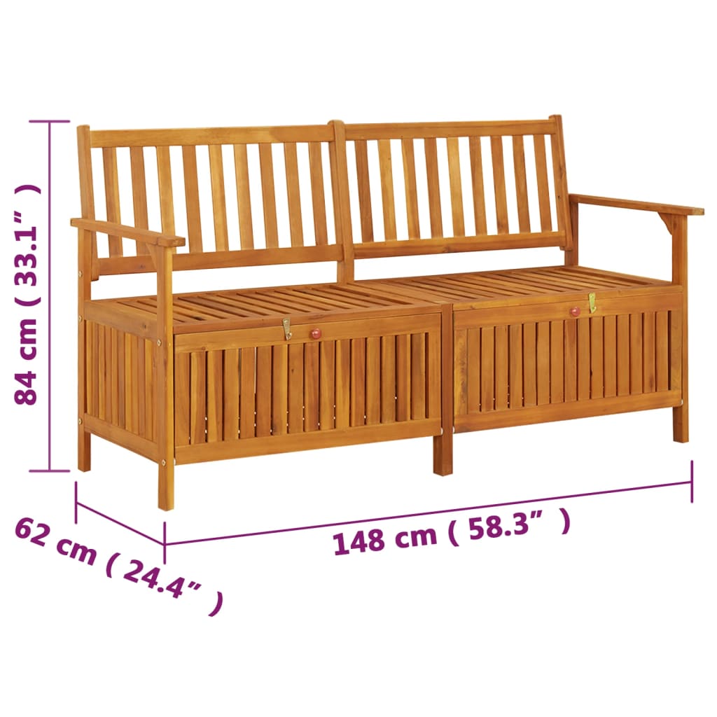 Opbergbankje Met Kussen 48 Cm Massief Acaciahout 148 x 62 x 84 cm Bruin