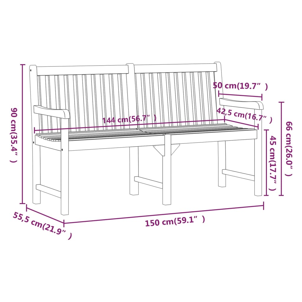 Tuinbank 50 Cm Massief Acaciahout 150 x 55.5 x 90 cm