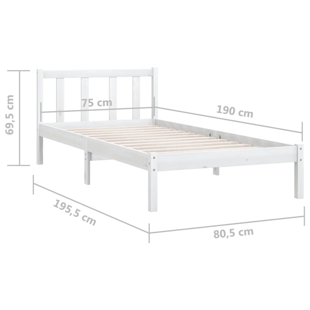 Bedframe Massief Grenenhout 2Ft6 Small Single 75 x 190 cm Wit