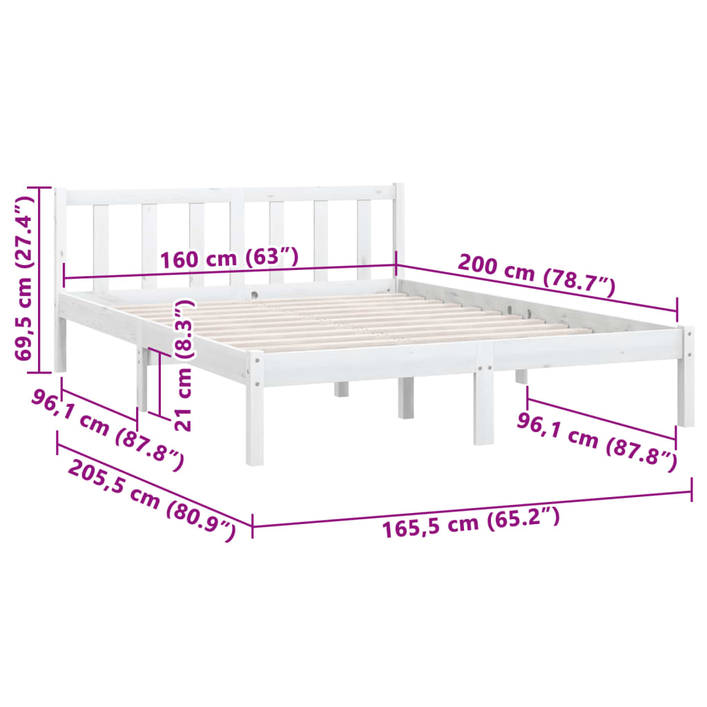 Bedframe Massief Grenenhout 160 x 200 cm Wit
