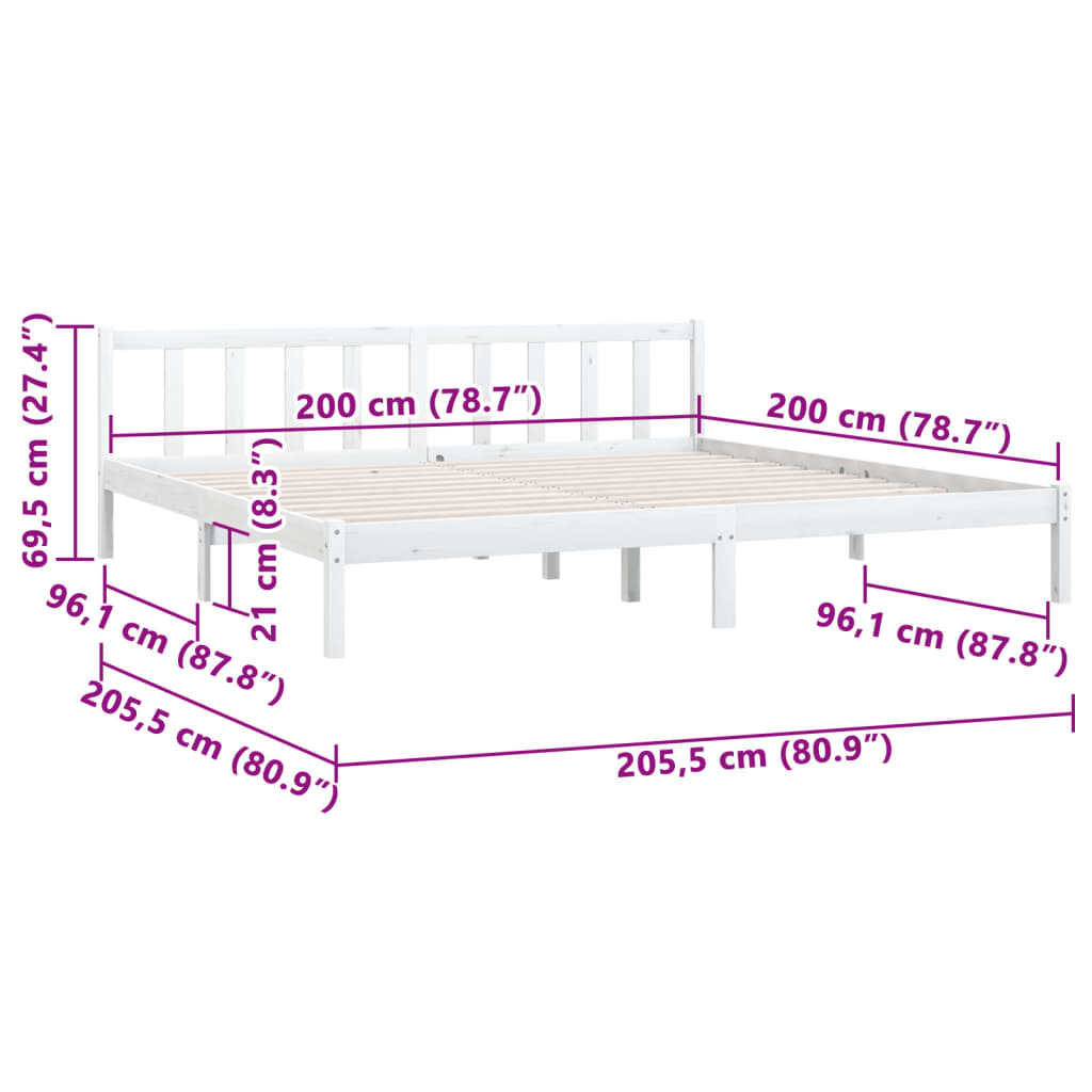 Bedframe Massief Grenenhout 200 x 200 cm Wit