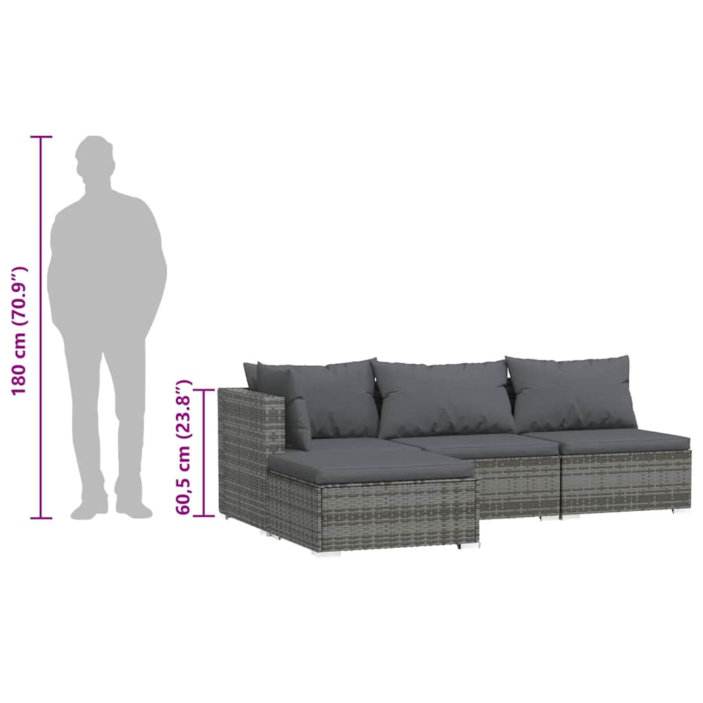 4-Delige Loungeset Met Kussens Poly Rattan Grijs En Antraciet 1