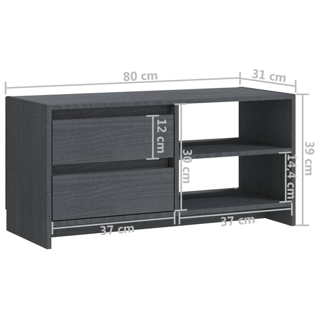 Tv-Meubel 80X3X39 Cm Massief Grenenhout Grijs