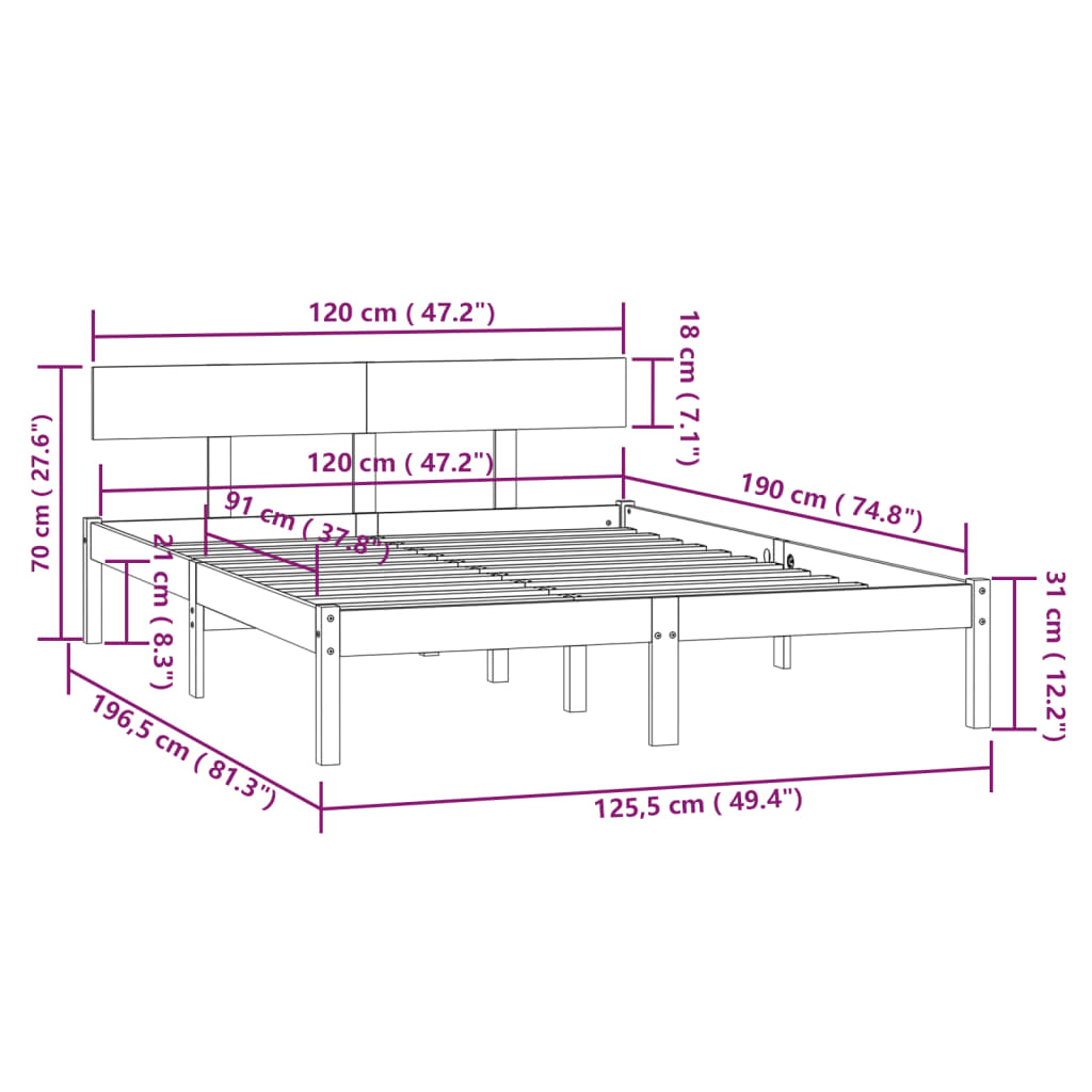 Bedframe Massief Grenenhout Uk Small Double 120 x 190 cm Zwart