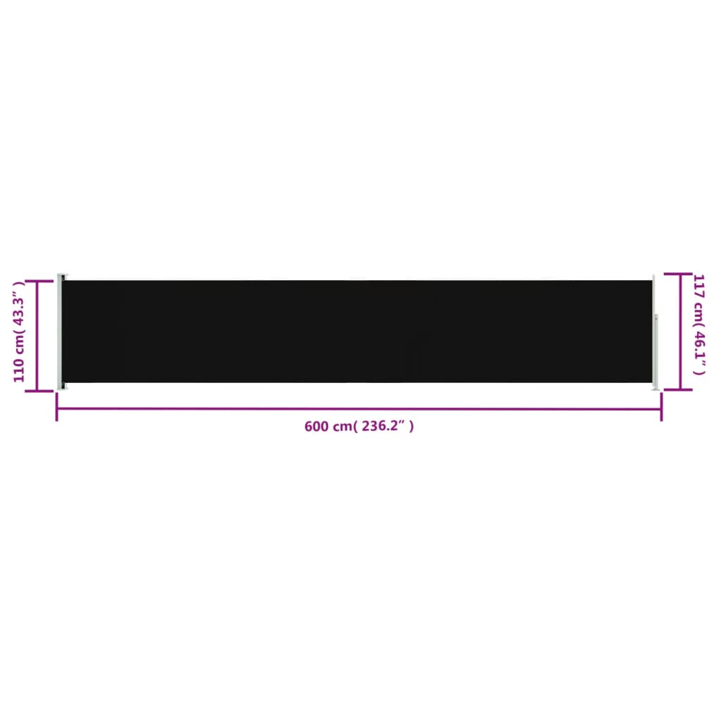 Tuinscherm uittrekbaar 117x600 cm zwart 117 x 600 cm Zwart