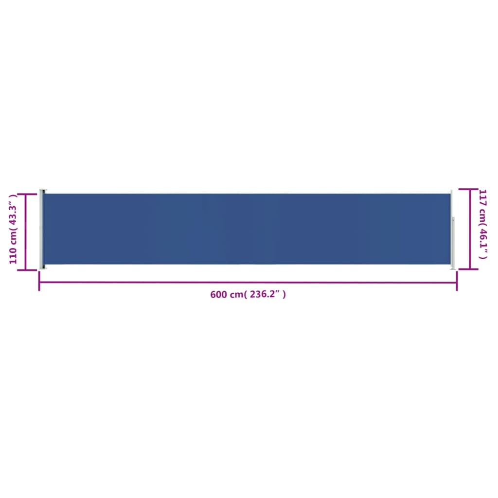 Tuinscherm uittrekbaar 117x600 cm blauw 117 x 600 cm Blauw