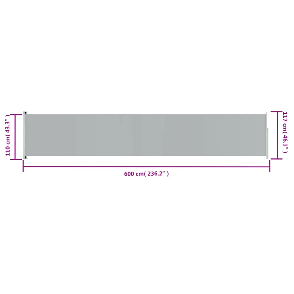 Tuinscherm uittrekbaar 117x600 cm grijs 117 x 600 cm Grijs