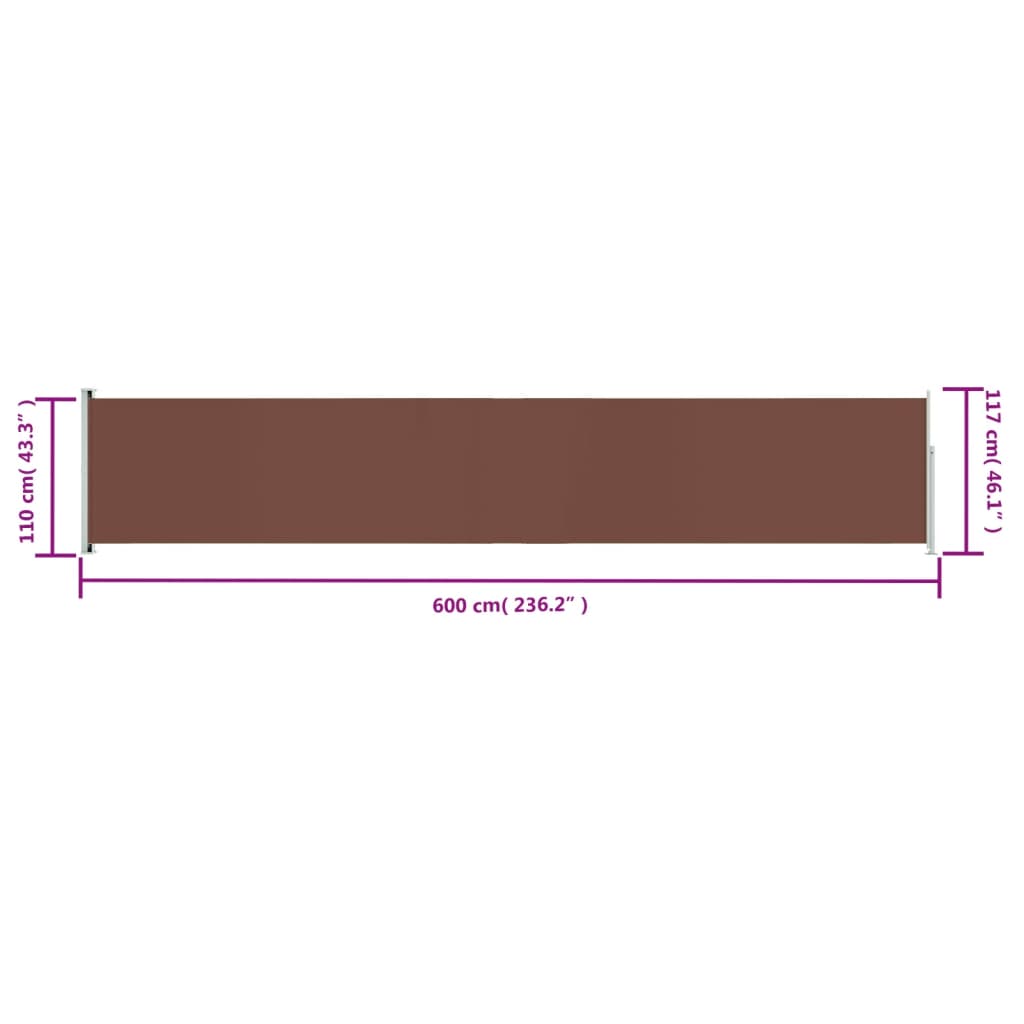 Tuinscherm uittrekbaar 117x600 cm bruin 117 x 600 cm Bruin