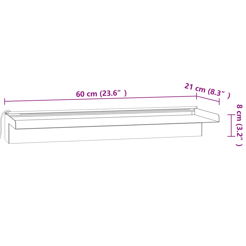 Watervaloverlaat Met Rgb Led's 60 Cm Roestvrij Staal 60 x 21 x 8 cm