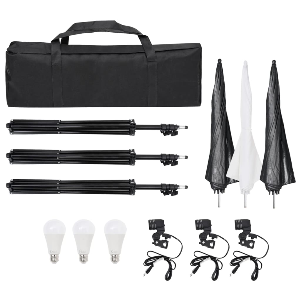 Fotostudioset met verlichtingsset en achtergrond