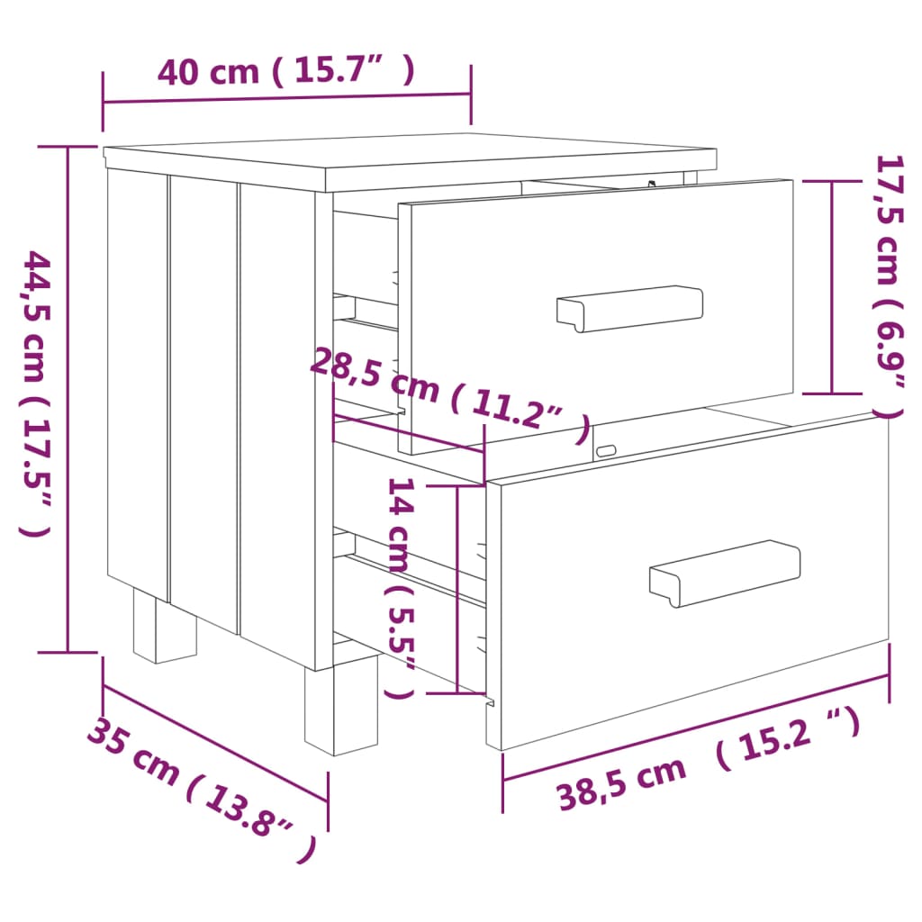 Nachtkastjes HAMAR 2 st 40x35x44,5 cm grenenhout honingbruin 2 Honingbruin
