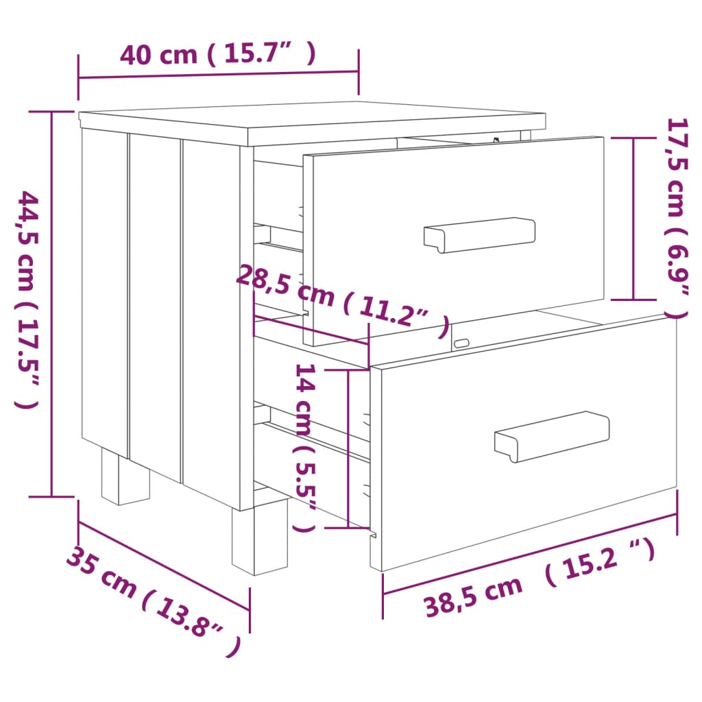 Nachtkastjes HAMAR 2 st 40x35x44,5 cm massief grenenhout wit 2 Wit