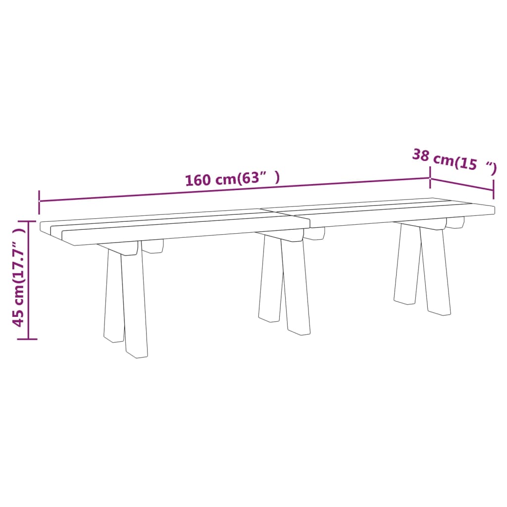 Tuinbank 60 cm geïmpregneerd massief grenenhout 160 x 38 x 45 cm
