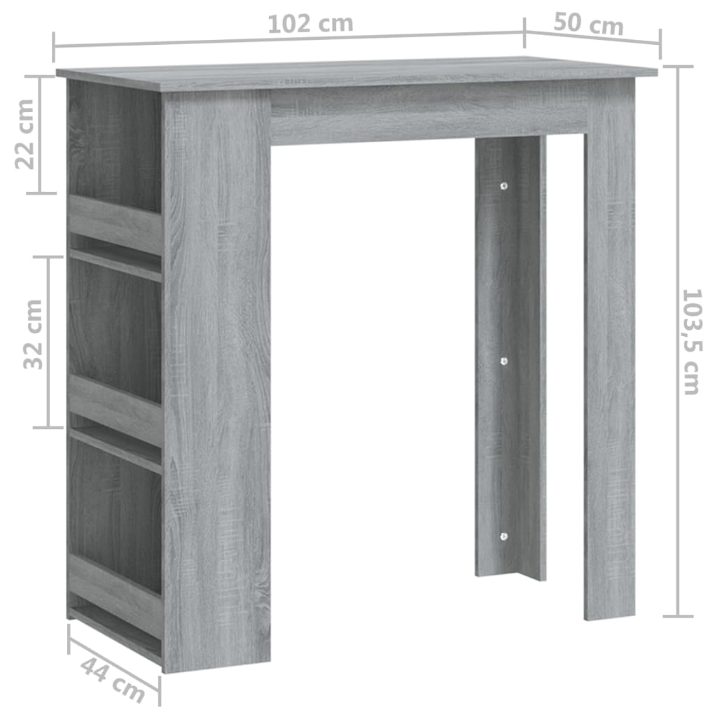 Bartafel Met Opbergrek 02X50X03,5 Cm Spaanplaat Grijs sonoma