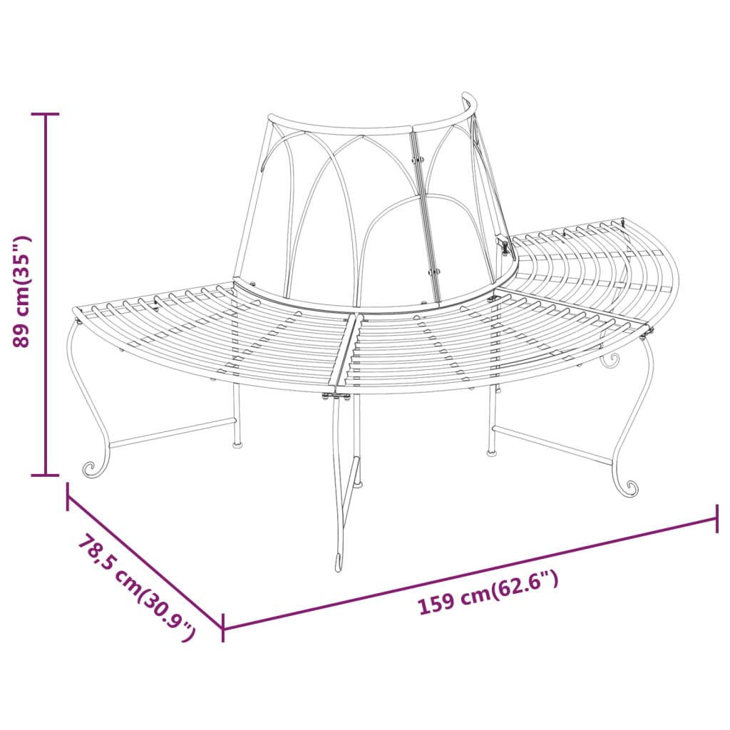 Boombank Halfrond Ø159 Cm Staal Zwart