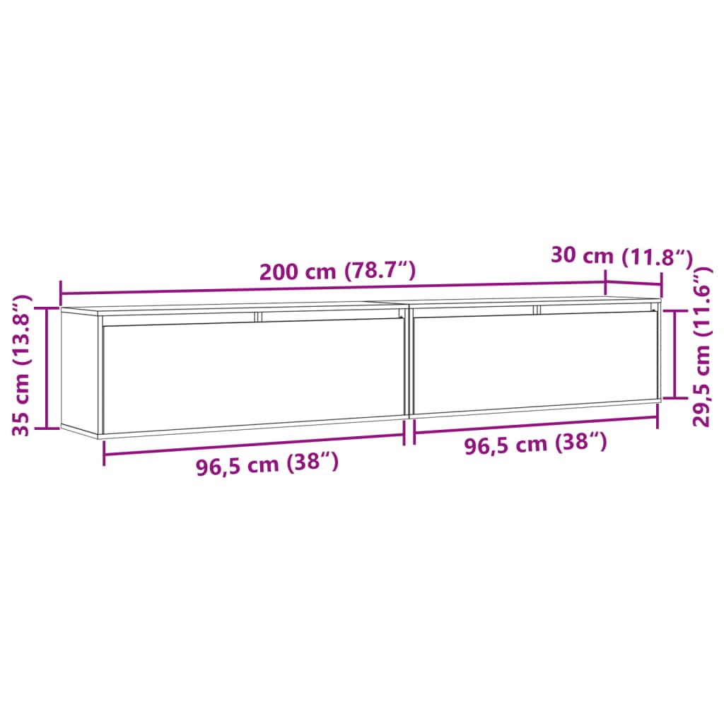 Wandkasten 2 st 100x30x35 cm massief grenenhout