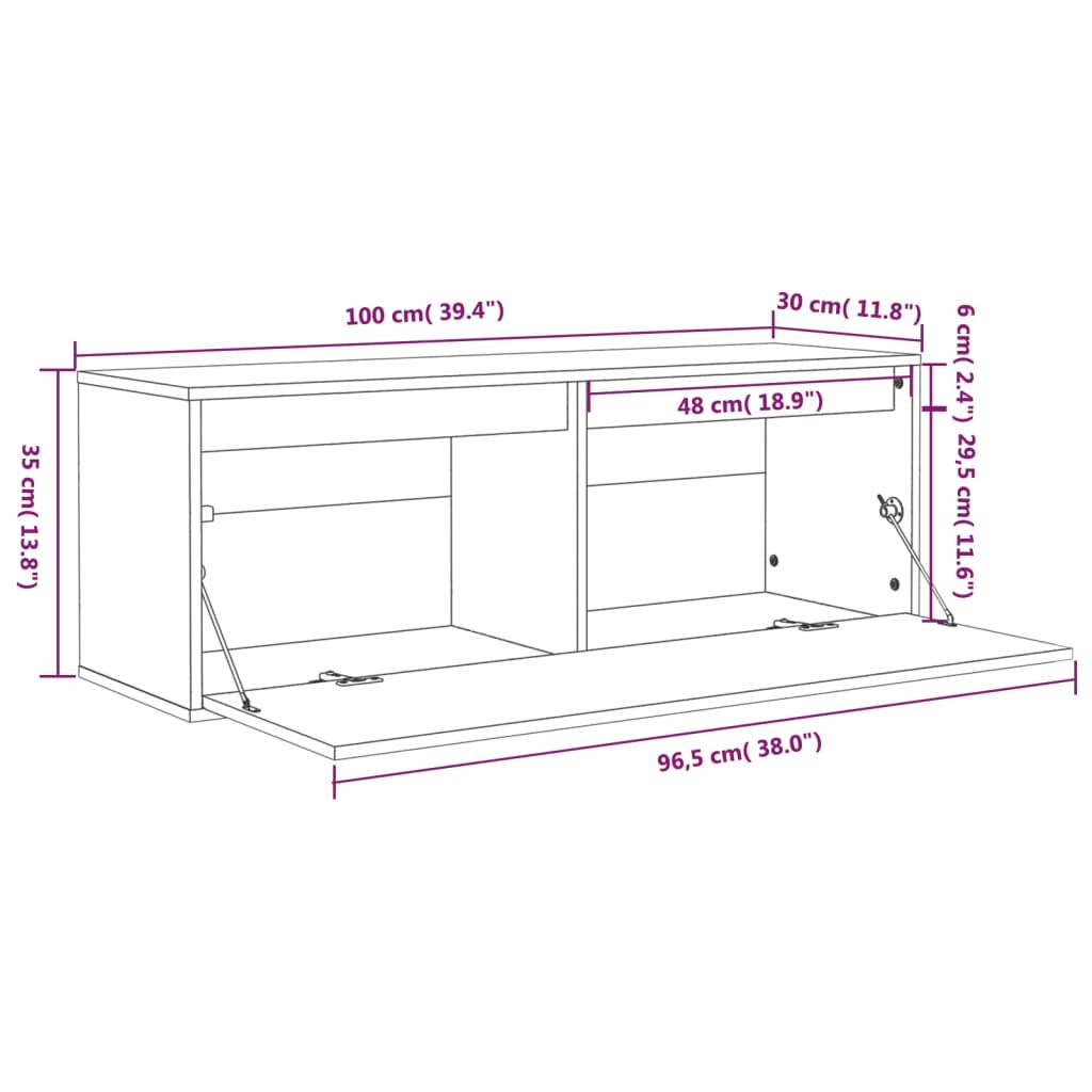 Wandkast 100x30x35 cm massief grenenhout wit 1 Wit