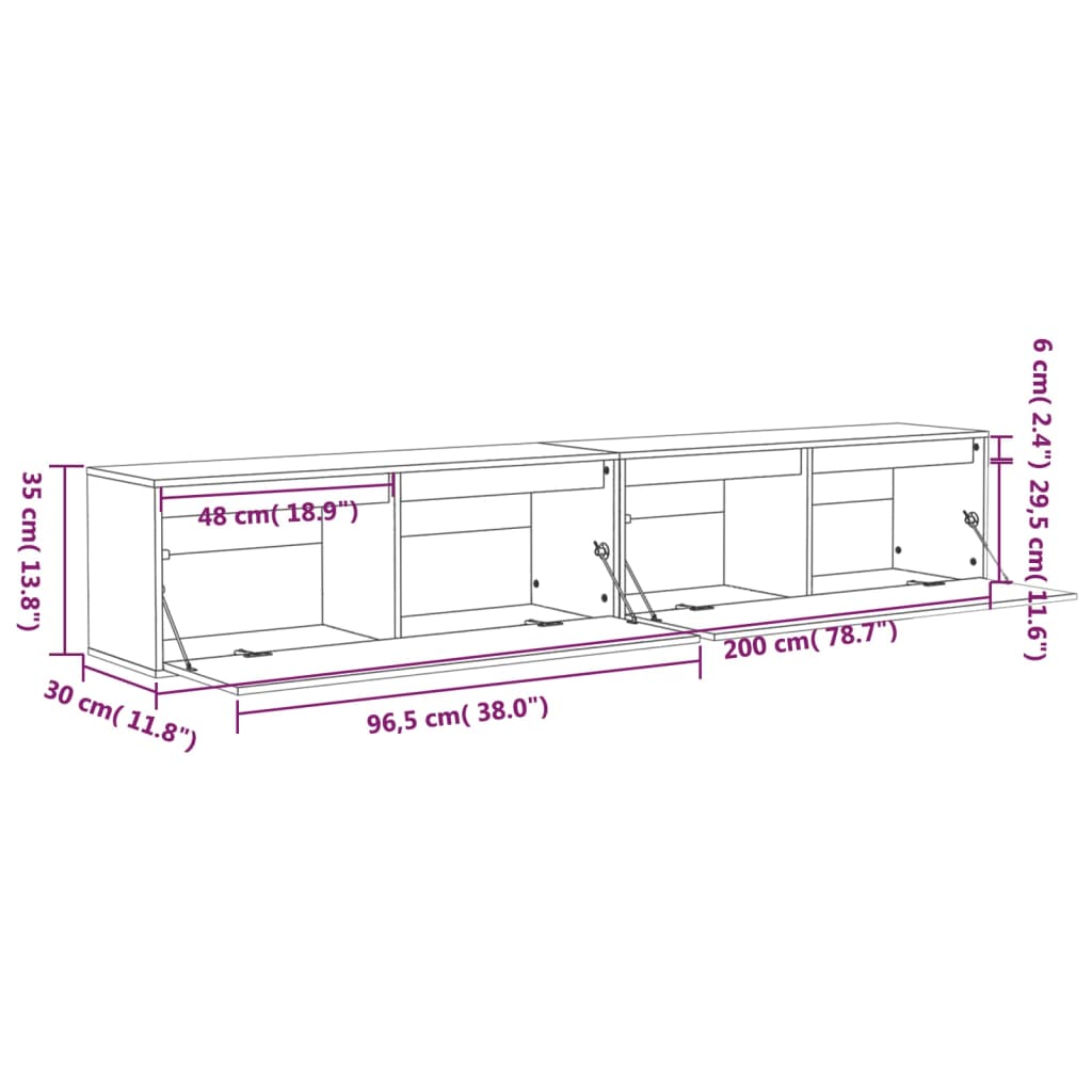 Wandkasten 2 st 100x30x35 cm massief grenenhout wit 2 Wit