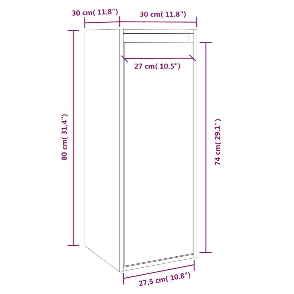 Wandkast 30X30X80 Cm Massief Grenenhout 1 Grijs