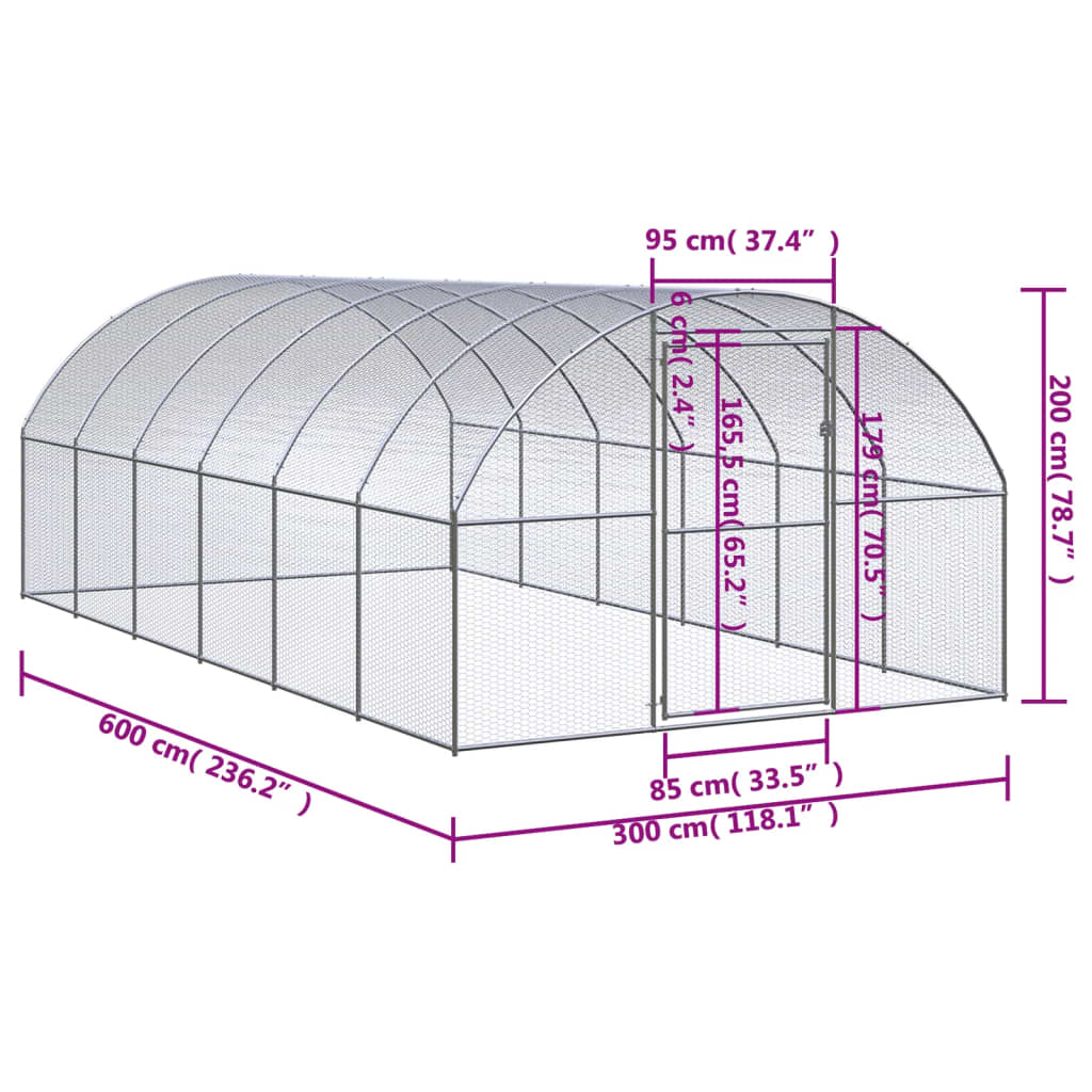Kippenren 3x6x2 m gegalvaniseerd staal 3 x 6 x 2 m Zonder luifel