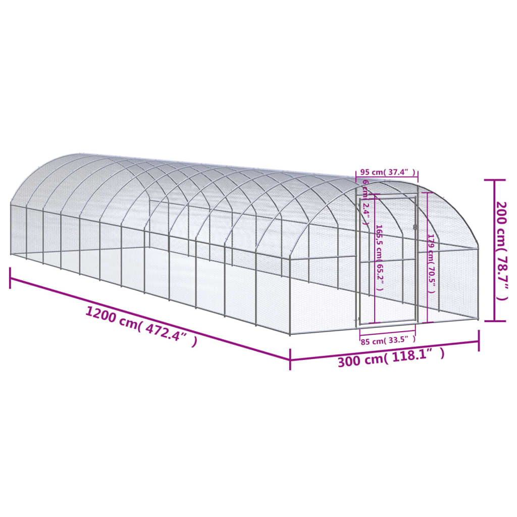 Kippenren 3x12x2 m gegalvaniseerd staal 3 x 12 x 2 m
