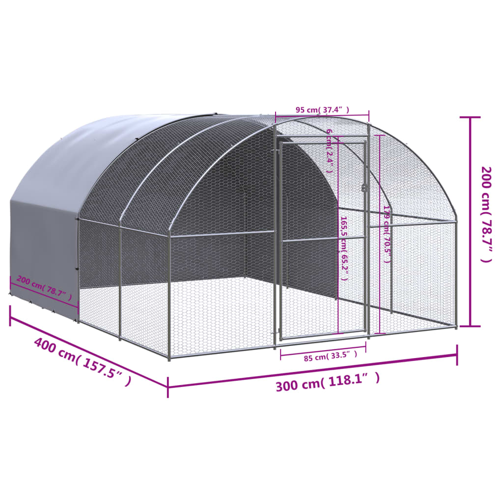 Kippenren 3x4x2 m gegalvaniseerd staal 3 x 4 x 2 m Met luifel