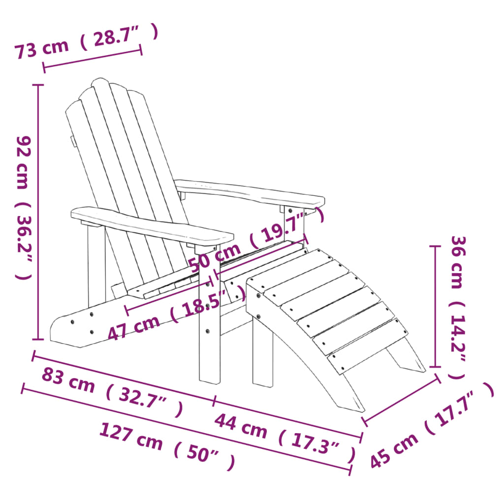 Tuinstoelen 2 St Adirondack Met Voetensteunen Hdpe Wit 2x Fauteuil + 2x voetensteun