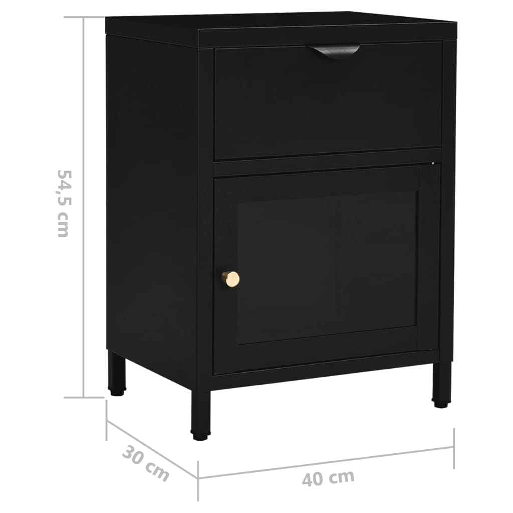 Nachtkastjes 40X30X54,5 Cm Staal En Glas 2 Zwart