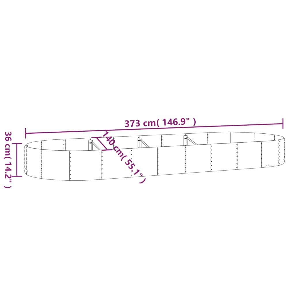 Plantenbak 373x140x36 cm gegalvaniseerd staal grijs