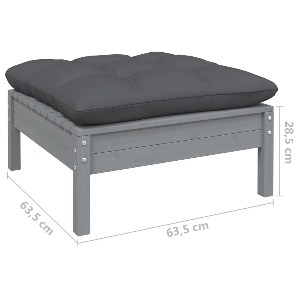8-Delige Loungeset Met Kussens Massief Grenenhout Grijs