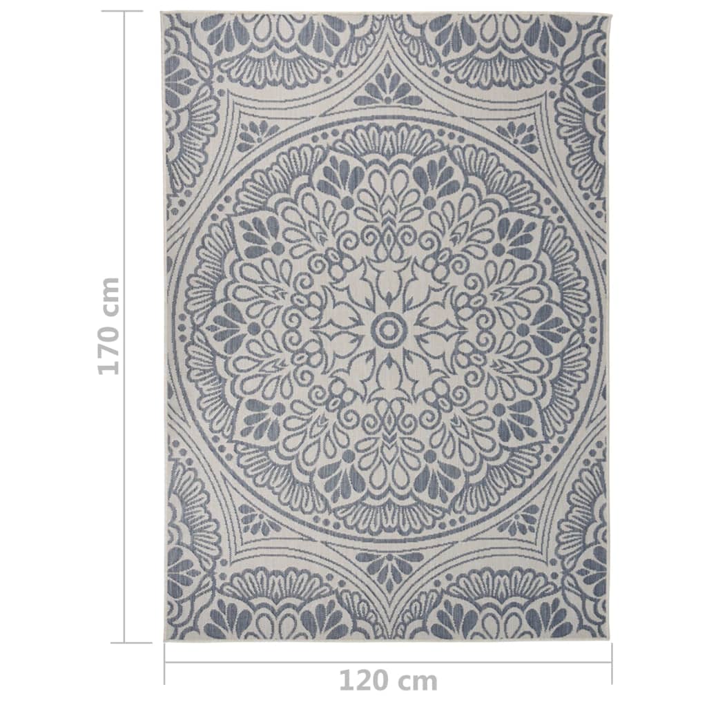 Buitenkleed Met Patroon Platgeweven 120X170 Cm Blauw 120 x 170 cm Blauw patroon
