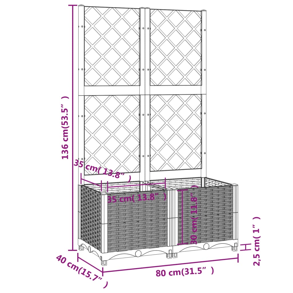 Plantenbak Met Latwerk Polypropeen 80 x 40 x 136 cm Donkergrijs
