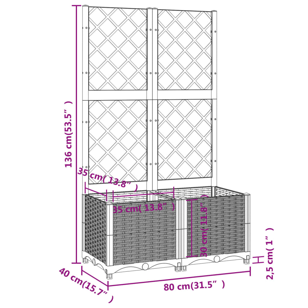 Plantenbak Met Latwerk Polypropeen 80 x 40 x 136 cm Zwart