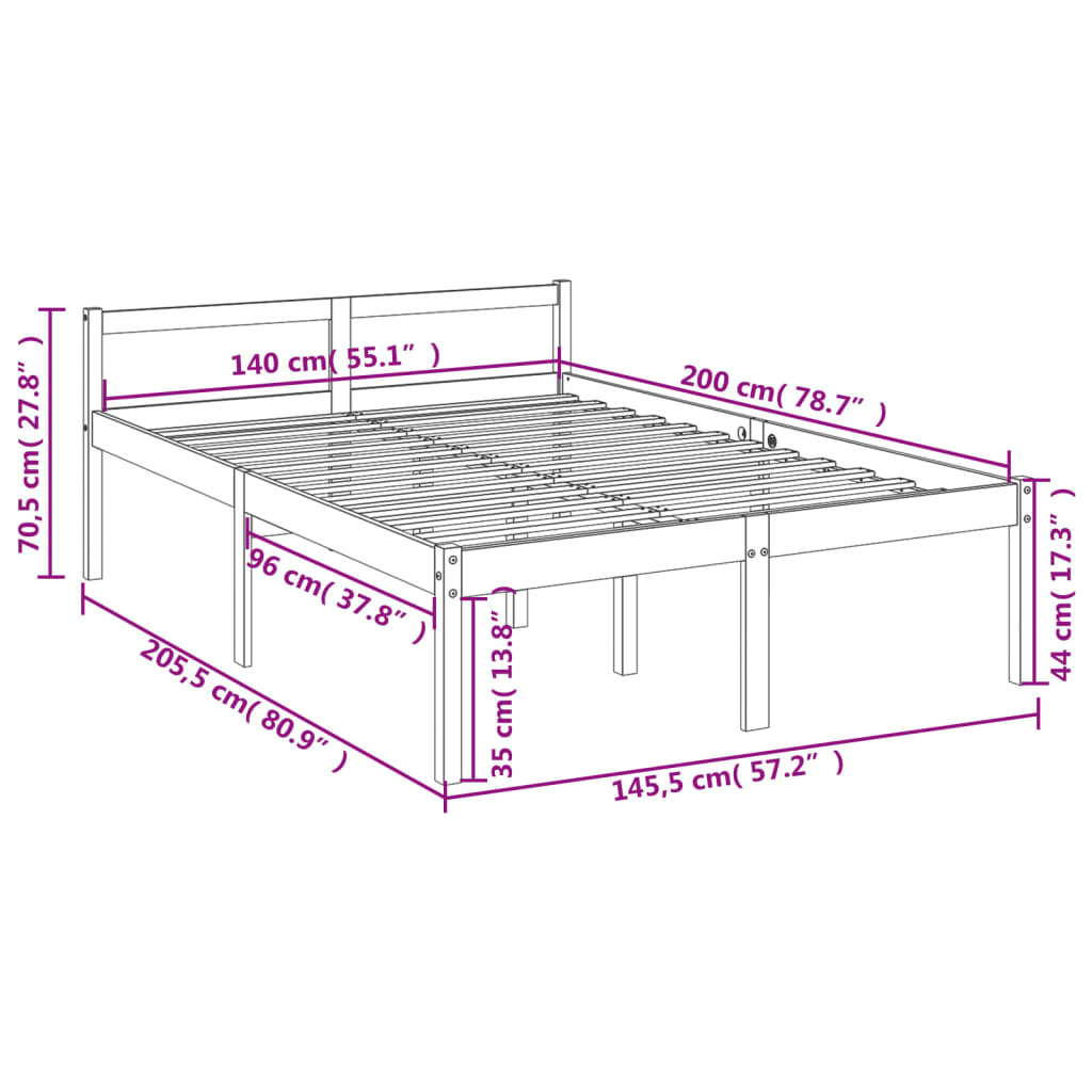 Seniorenbed Massief Grenenhout 140 x 200 cm Wit