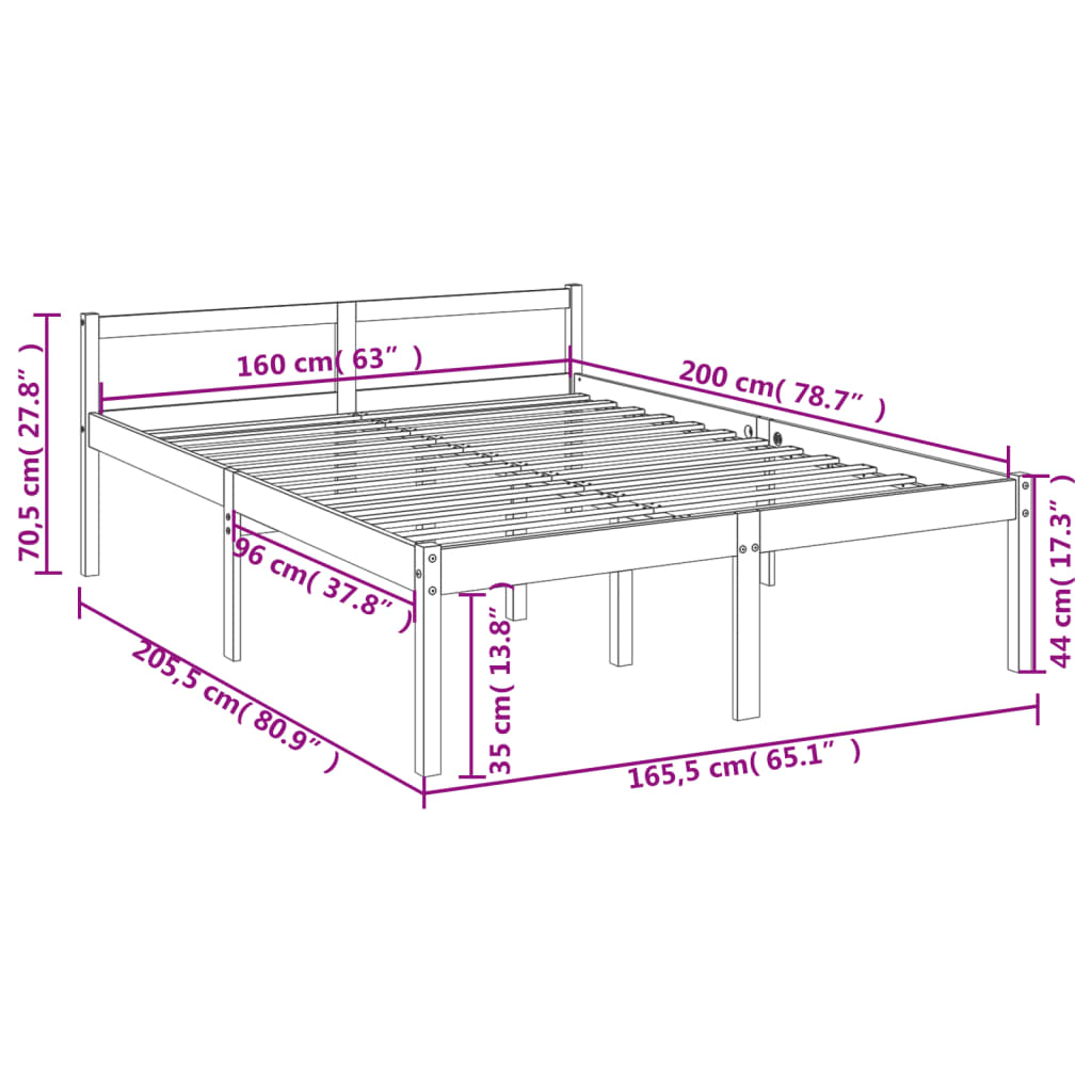 Seniorenbed Massief Grenenhout 160 x 200 cm Wit