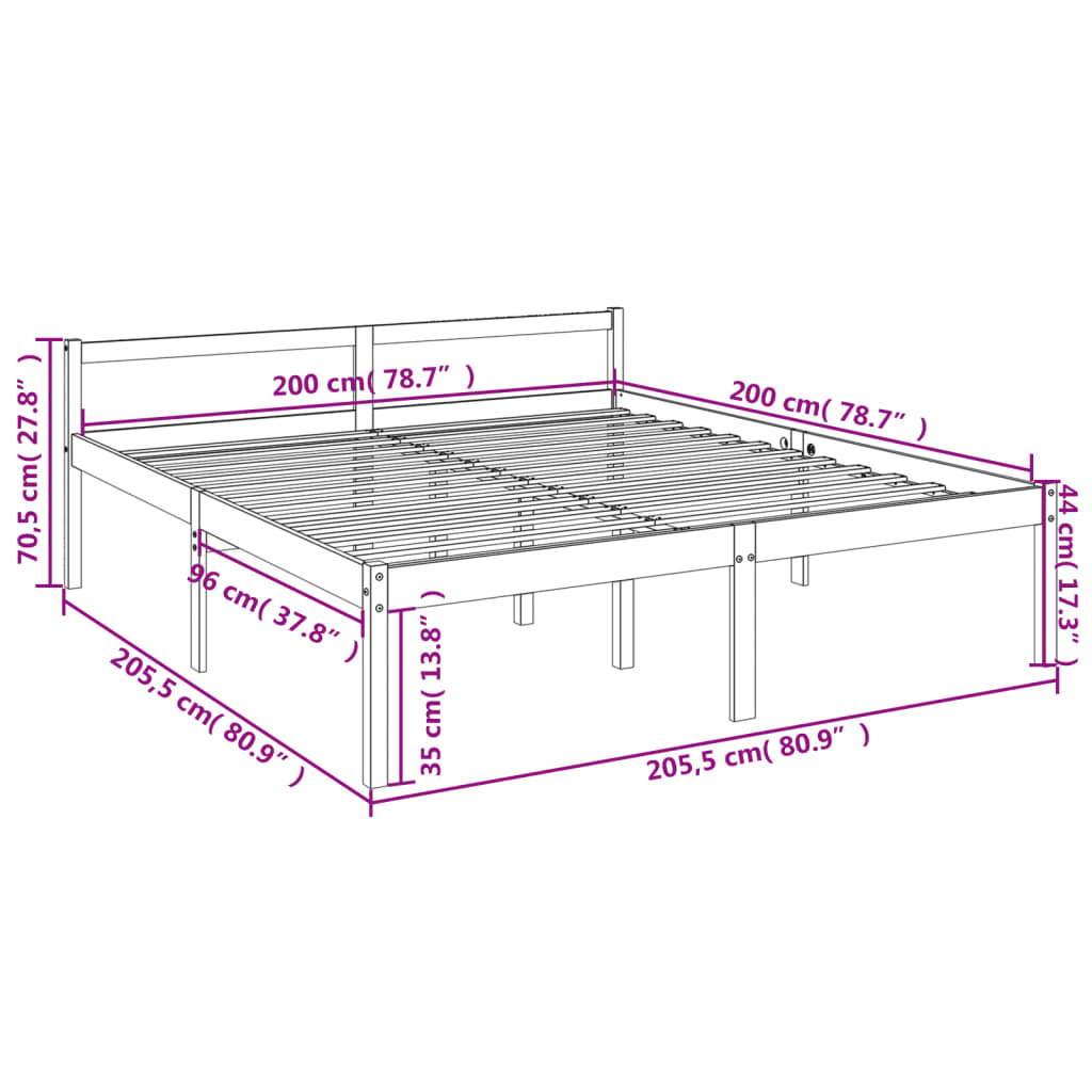 Seniorenbed massief grenenhout 200x200 cm
