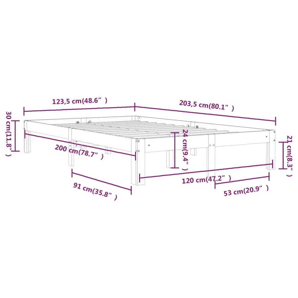 Bedframe Massief Grenenhout 120 x 200 cm Wit