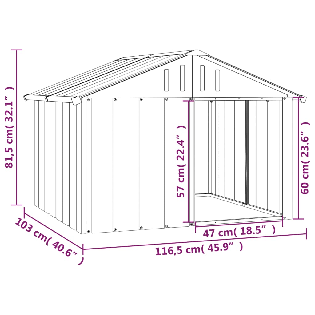 Hondenhok 116,5X103X81,5 Cm Gegalvaniseerd Staal Kleur 116.5 x 103 x 81.5 cm Antraciet