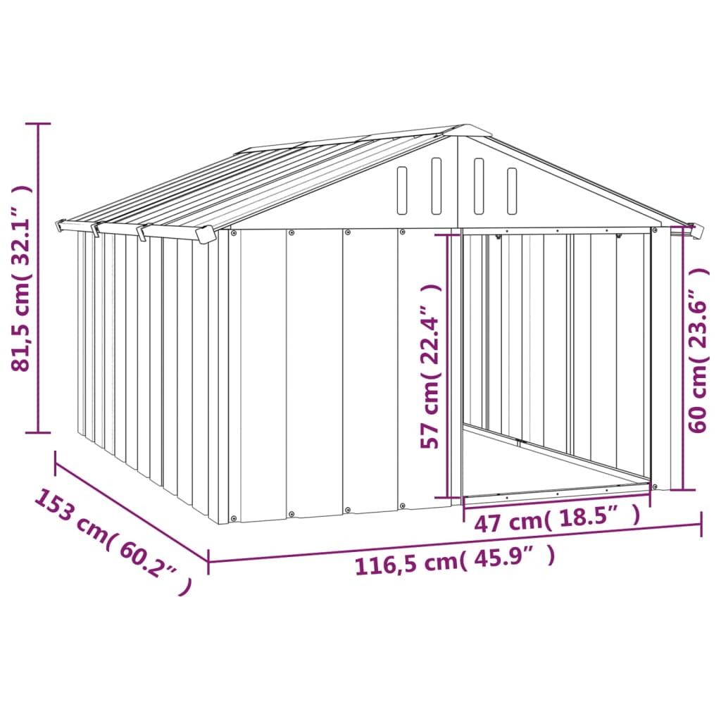 Hondenhok 116,5X153X81,5 Cm Gegalvaniseerd Staal 116.5 x 153 x 81.5 cm Grijs
